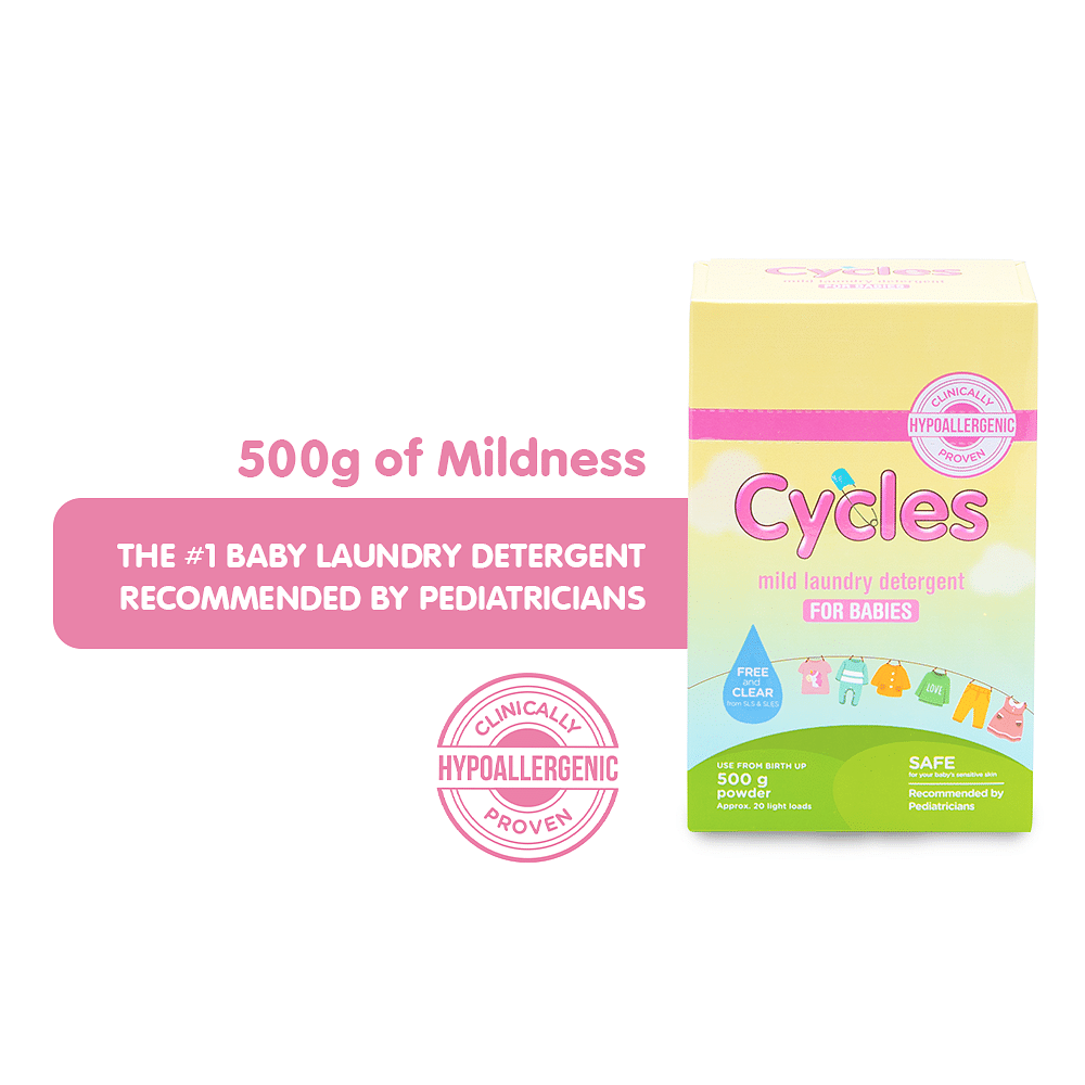 Cycles Mild Baby Laundry Powder Detergent is proven to be mild and hypoallergenic. It's free from harsh chemicals, making it safe for babies' sensitive skin.