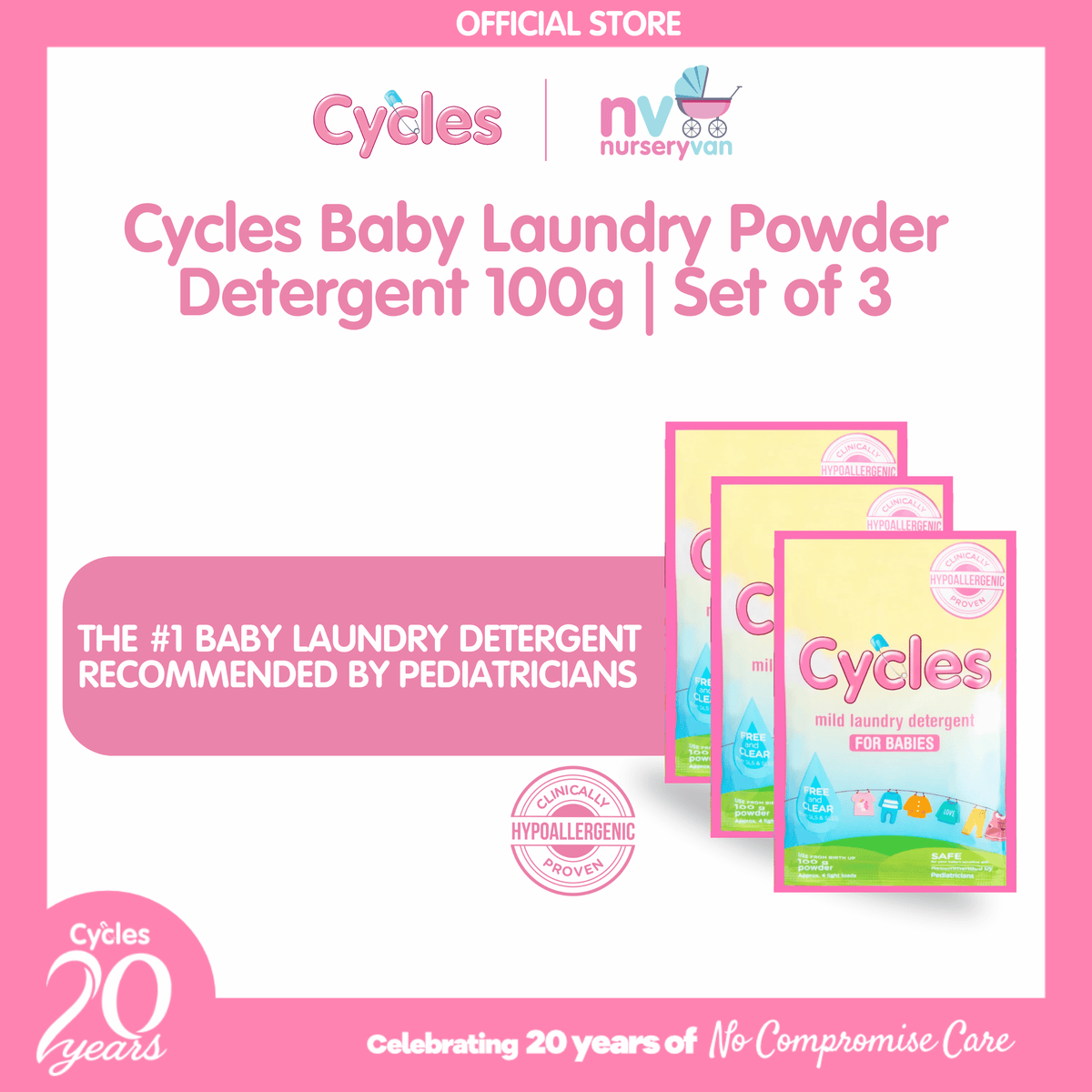 Cycles Mild Laundry Detergent Powder 100Gx3s