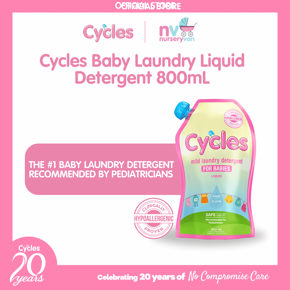 Cycles Mild Laundry Liquid Detergent 800mL Refill Pack