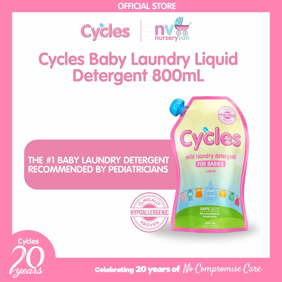Cycles Mild Laundry Liquid Detergent 800mL Refill Pack