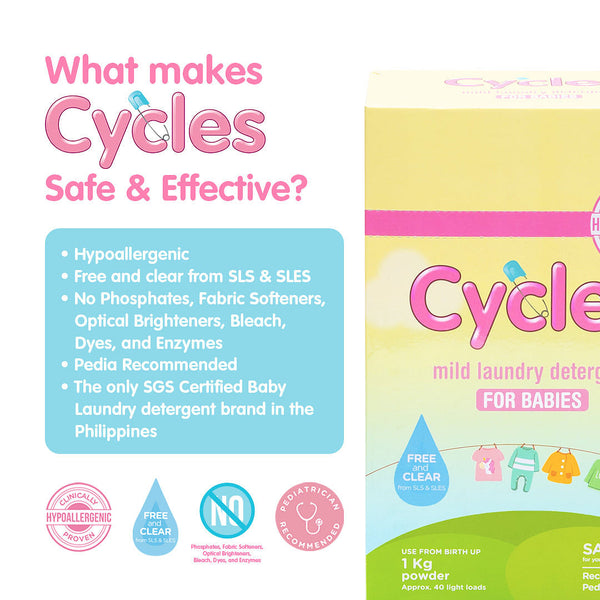 Cycles Mild Baby Laundry Powder Detergent 1kg - Cyclesbaby.com